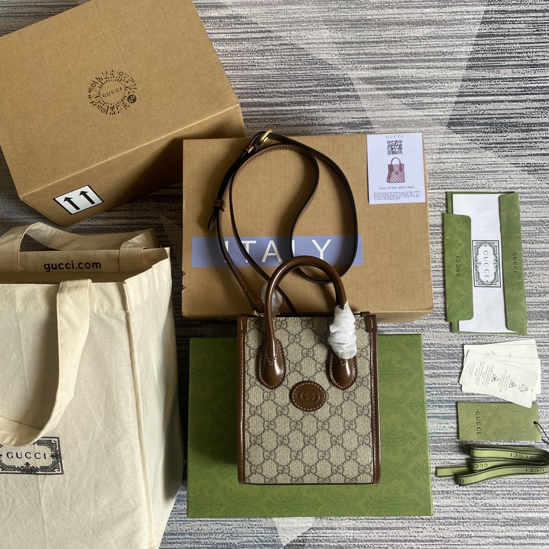 GUCCI GG Retro 迷你托特包 PVC 棕色