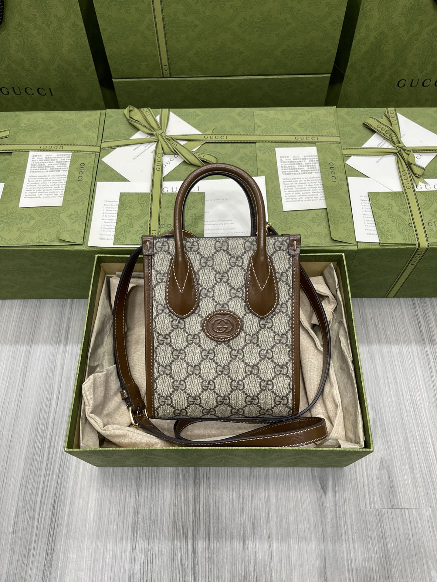 GUCCI GG Retro 迷你托特包 雙提手 肩帶