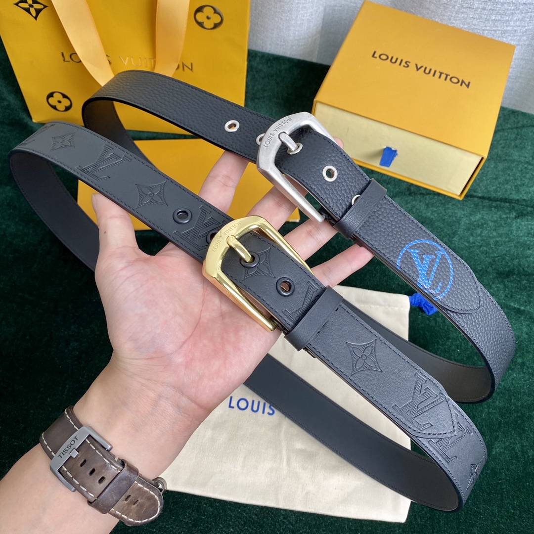 Replica 1:1 High Quality
 Louis Vuitton Belts Black Calfskin Cowhide