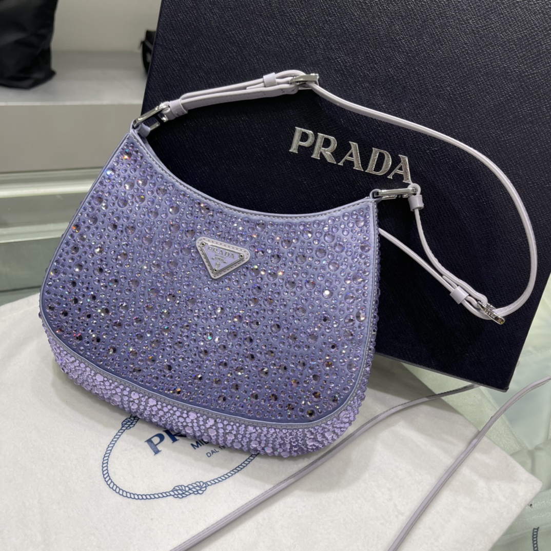 Prada Cleo手袋以綢緞縫製 1BC169 优雅 大小不一的閃爍水晶流露精緻魅力