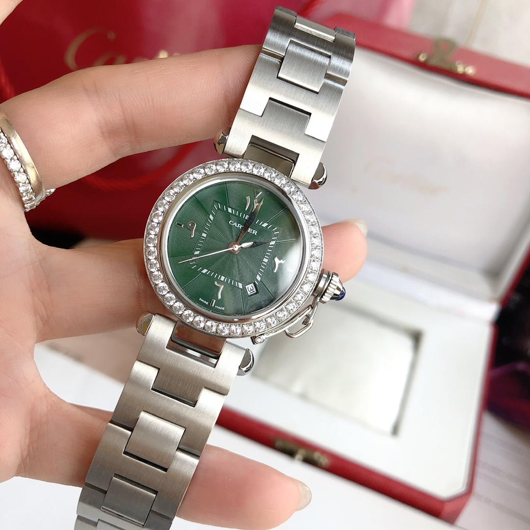 Cartier 卡地亚2021款帕莎系列腕表 最新中东限定款 墨绿色表盘 标准阿拉伯文数字 35mm表款
