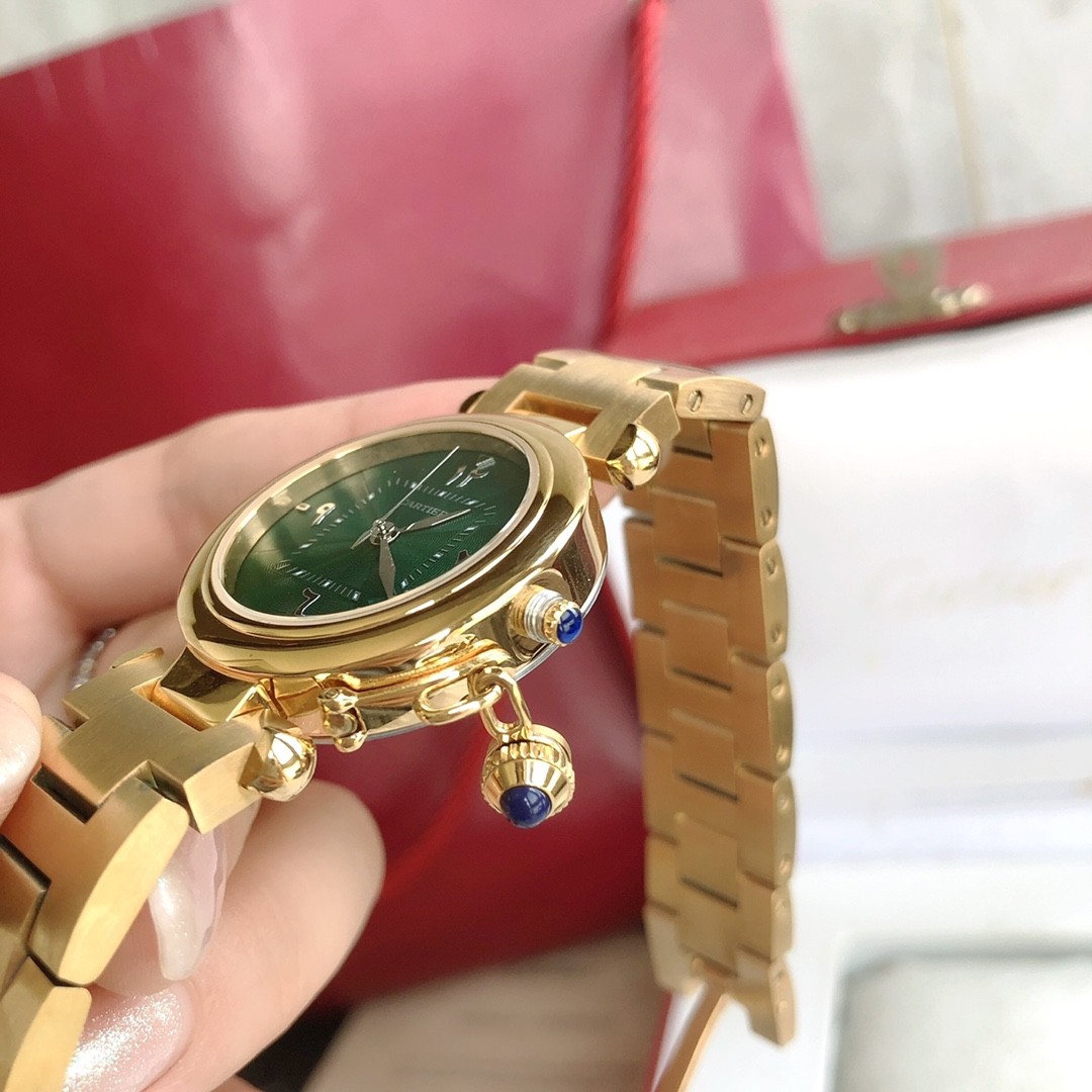 Cartier 卡地亚2021款帕莎系列腕表 最新中东限定款 墨绿色表盘 标准阿拉伯文数字 35mm表款