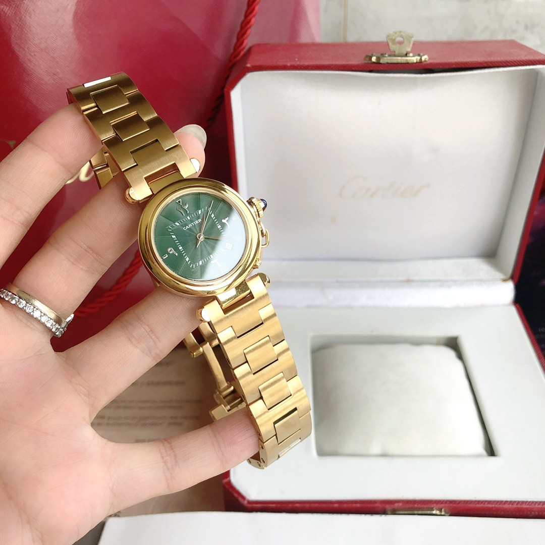 Cartier 卡地亚2021款帕莎系列腕表 最新中东限定款 墨绿色表盘 标准阿拉伯文数字 35mm表款