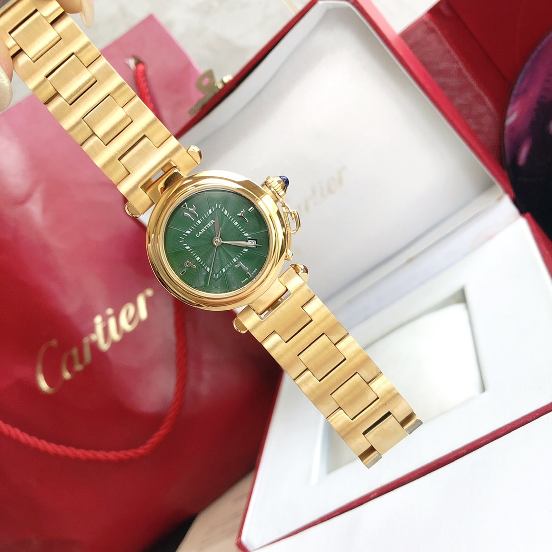Cartier 卡地亚2021款帕莎系列腕表 最新中东限定款 墨绿色表盘 标准阿拉伯文数字 35mm表款