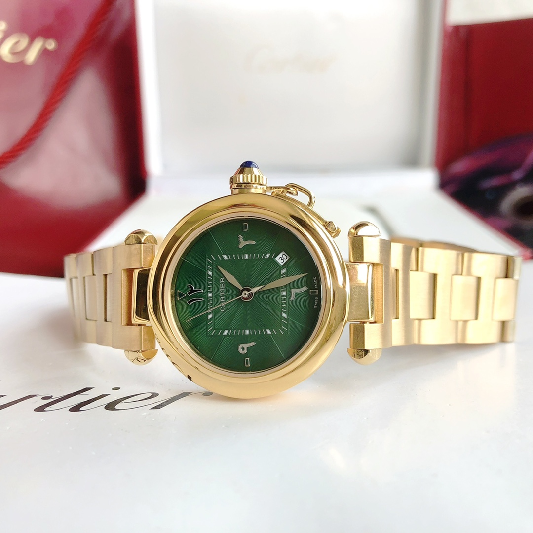 Cartier 卡地亚2021款帕莎系列腕表 最新中东限定款 墨绿色表盘 标准阿拉伯文数字 35mm表款