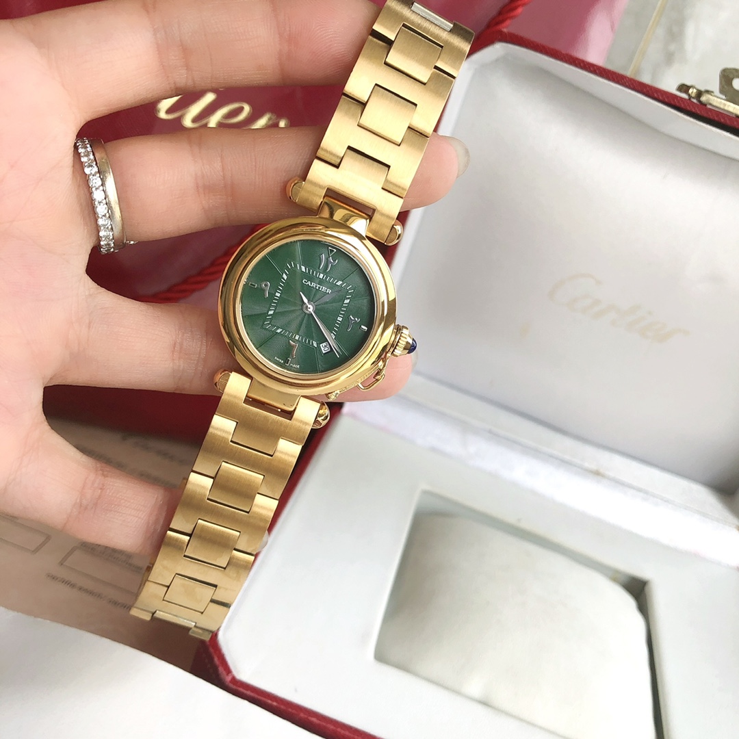 Cartier 卡地亚2021款帕莎系列腕表 最新中东限定款 墨绿色表盘 标准阿拉伯文数字 35mm表款