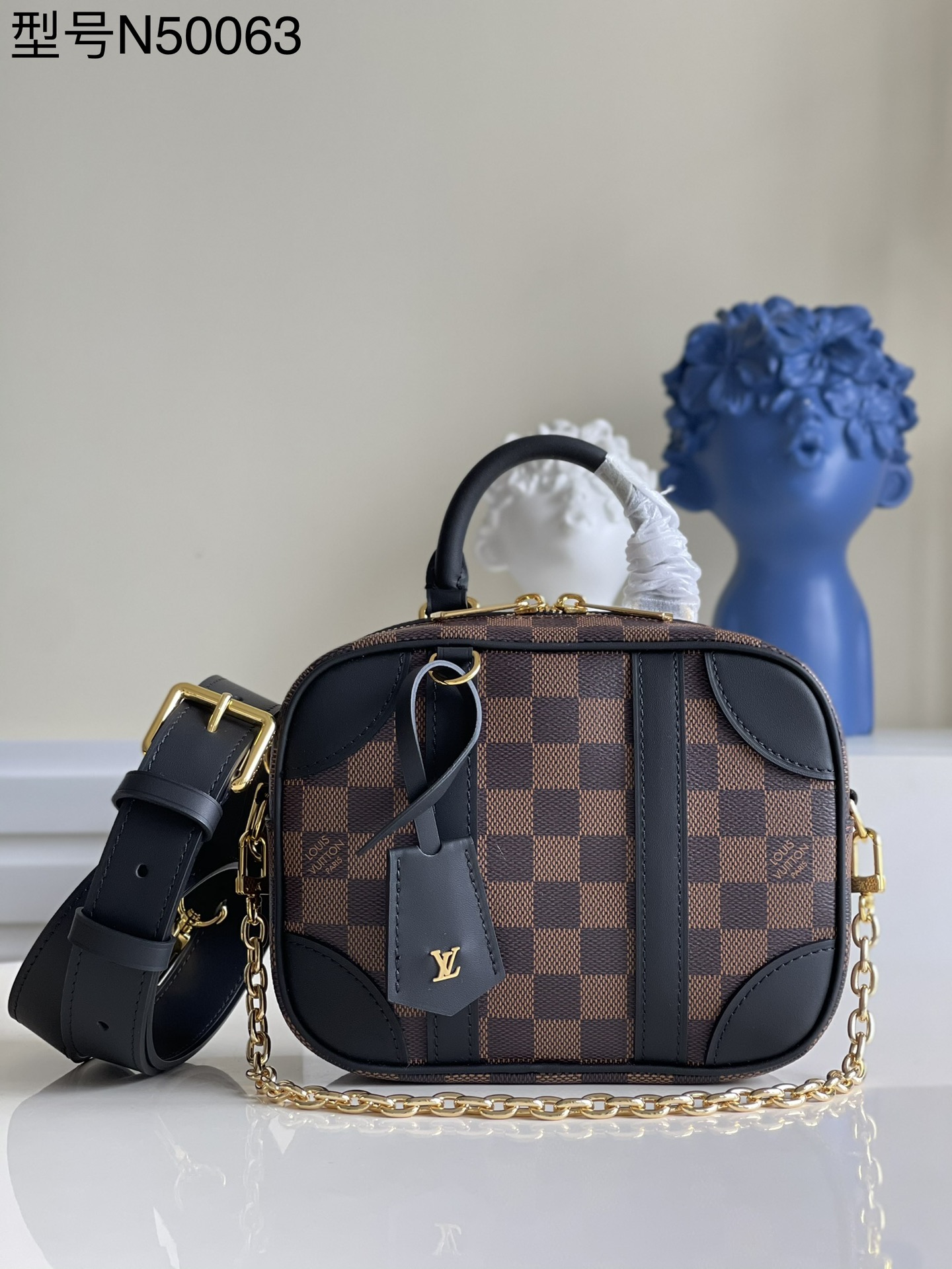 Louis Vuitton Bags Handbags Black Damier Ebene Canvas Fabric Chains N50063