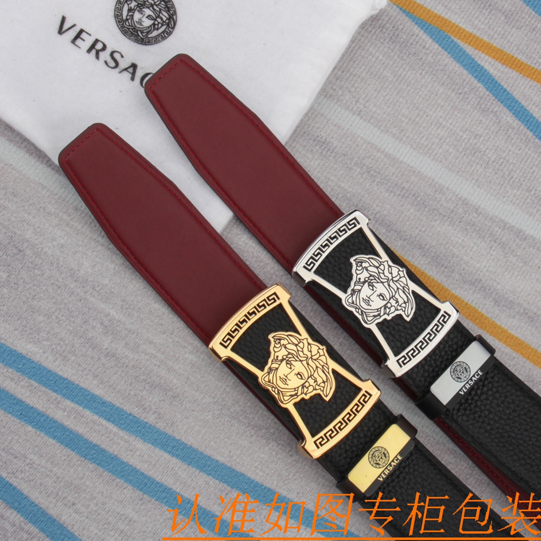 腰带皮带：范思哲原单牛皮腰带· 男款皮带：材质百分百头层牛皮腰带保证真皮皮带,专柜原单品质、做工精细,时尚大牌,送人自用首选包装请认准如图专柜包装赠送打孔器手提袋专柜礼盒宽度3.8CM