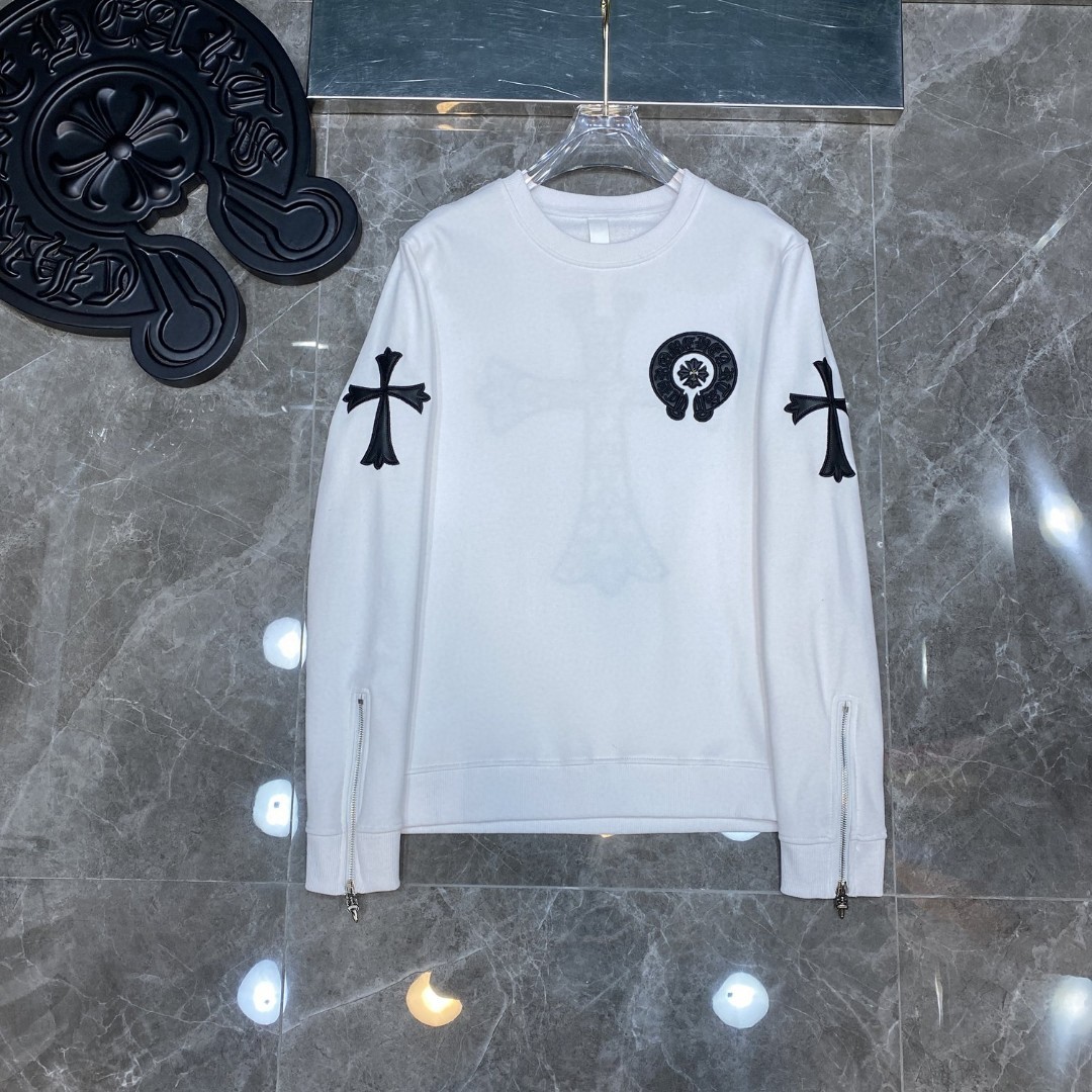 Chrome Hearts Clothing Sweatshirts Black White Embroidery Sheepskin Spring Collection