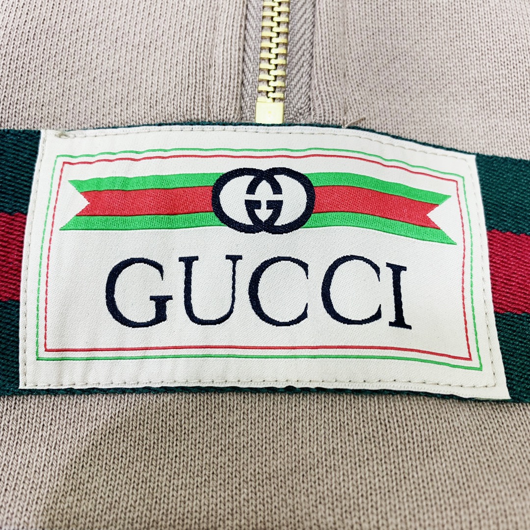 GUCCI古驰 22Fw 红绿织带半拉链长袖连帽卫衣