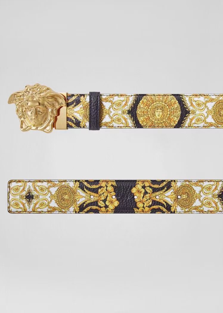   范思哲，宽4.0cm，原单精品，3D美杜莎腰带扣-Barocco印花-材质，头层牛皮，此款光滑的Sa