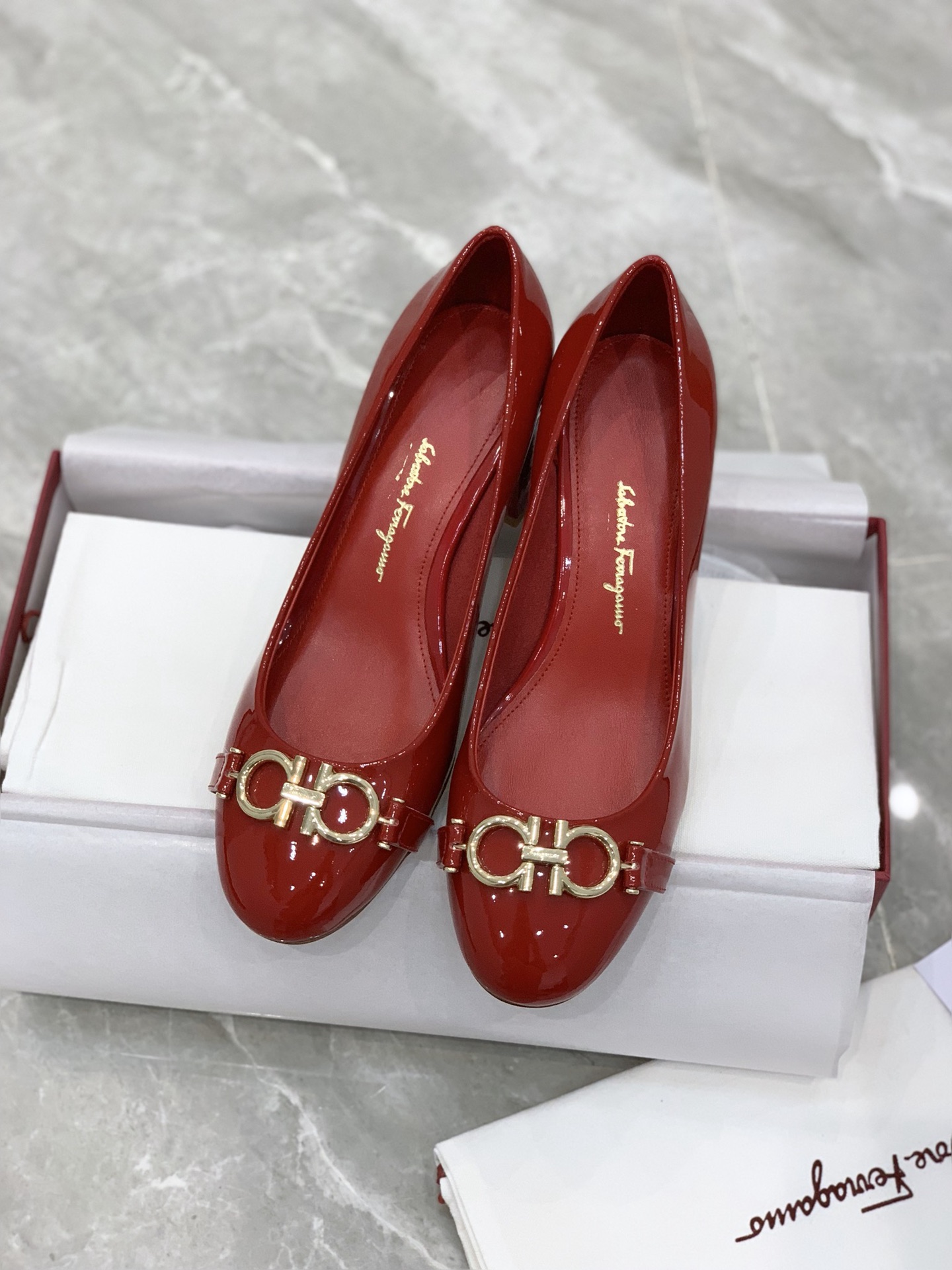 Salvatore Ferragamo Red Patent Leather Gancini Heel Pumps 7 i1631786242 8851 0