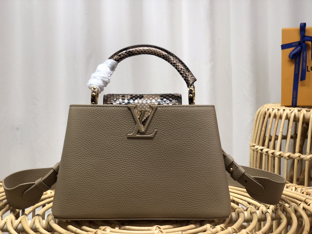 Louis Vuitton LV Capucines Bags Handbags Grey Taurillon Snake Skin Mini N80041