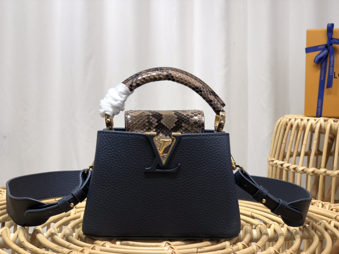Louis Vuitton LV Capucines Bags Handbags Blue Taurillon Snake Skin Mini N80041