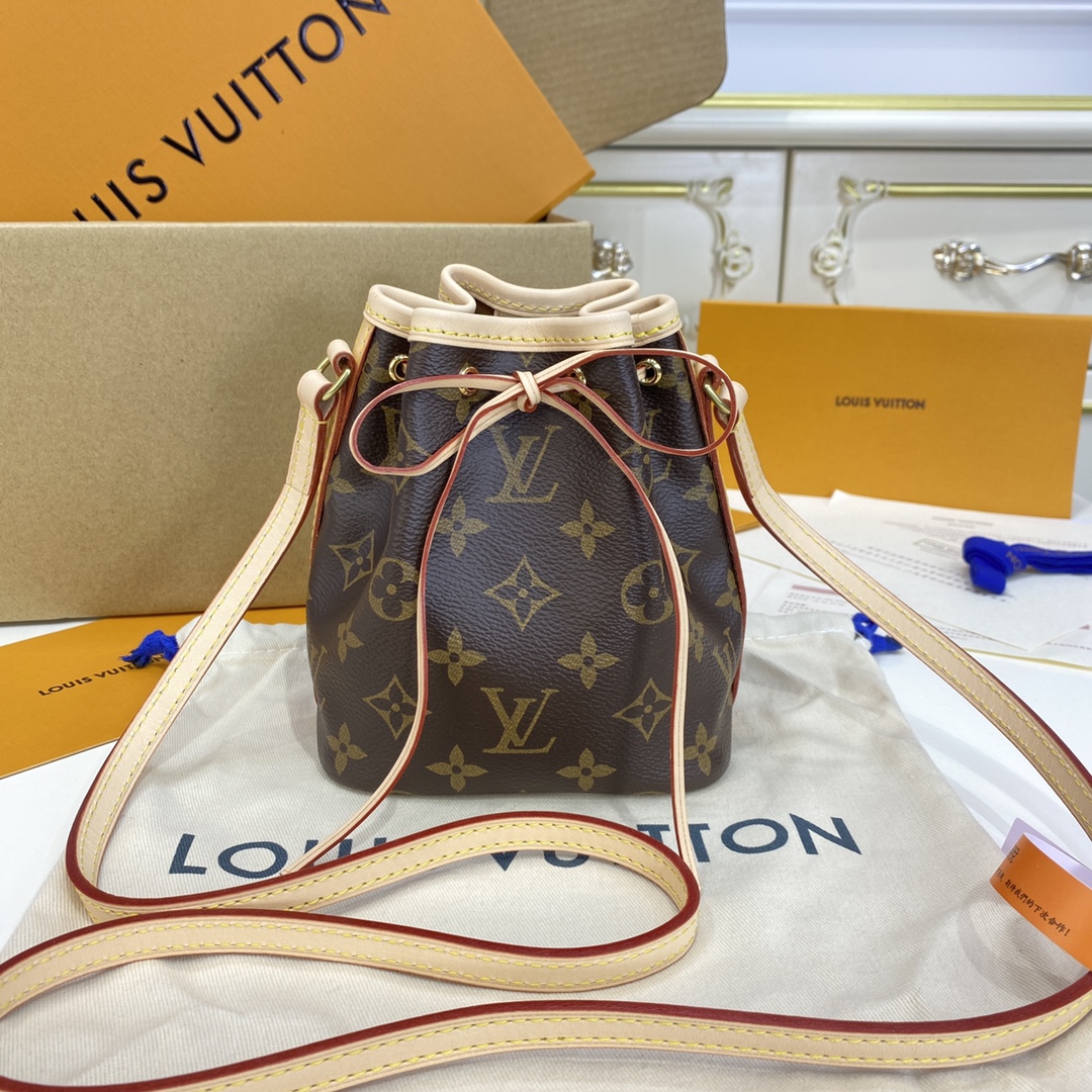 Louis Vuitton LV Nano Noe Handbags Bucket Bags Designer High Replica
 Gold Monogram Canvas Cowhide Fabric Mini M41346
