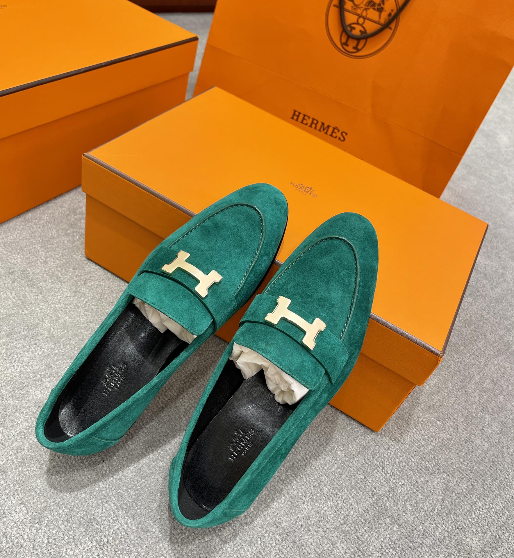 Hermes Shoes Loafers Wholesale China
 Gold Green Fall/Winter Collection Fashion