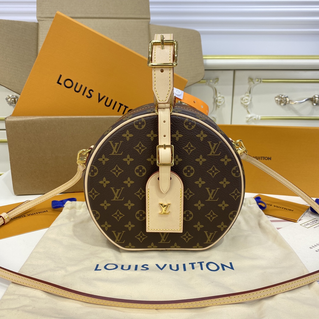 Louis Vuitton LV Boite Chapeau Cylinder & Round Bags Black Monogram Canvas Calfskin Cowhide M43514
