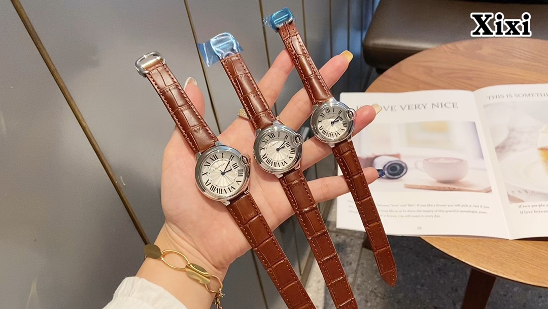 Cartier Ballon Bleu Watch, Stainless Steel and Leather Band, Quartz Movement