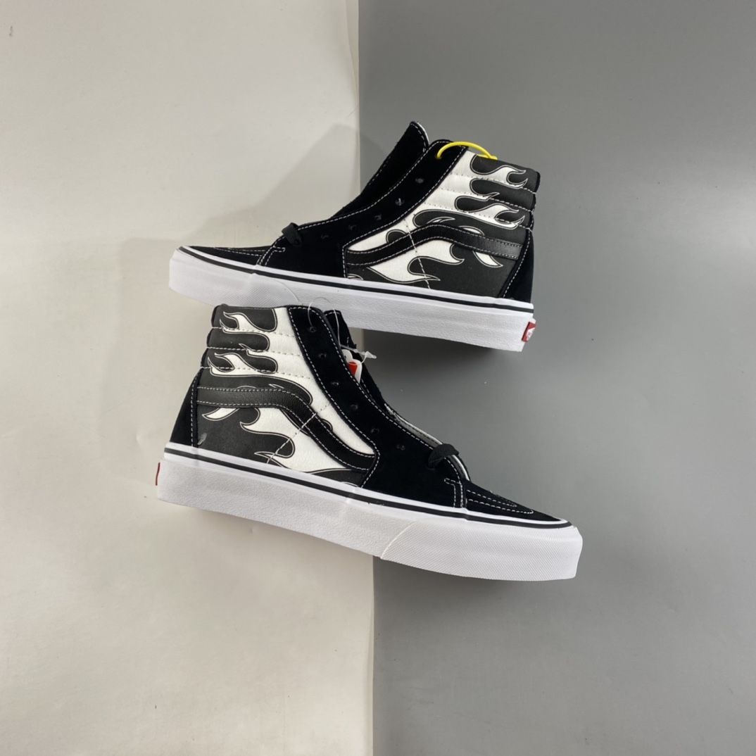 P160  Vans Sk8 Hi Flame 范斯黑白火焰高帮经典款男女鞋潮流滑板鞋 VN0A32QGK681