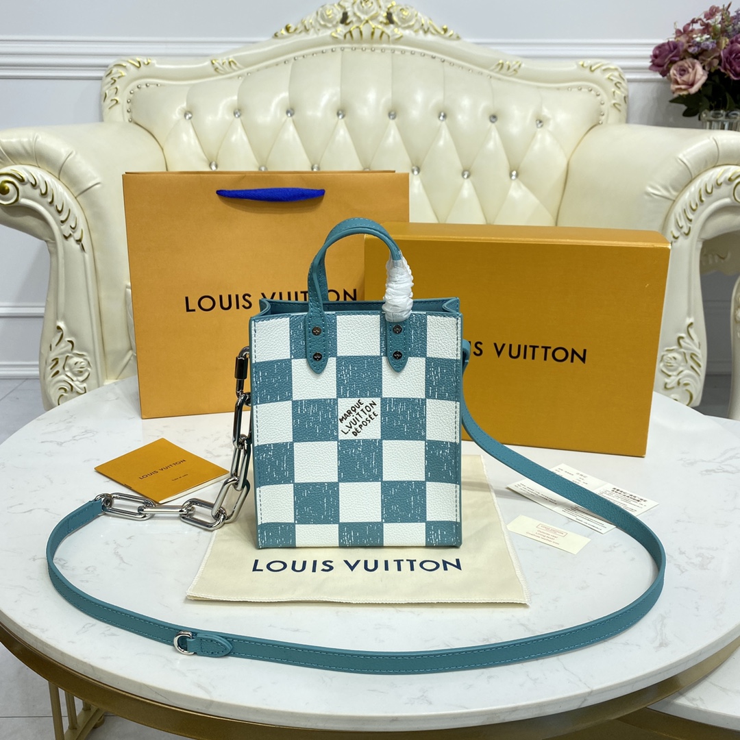 Luxury 7 Star Replica
 Louis Vuitton LV Sac Plat Bags Handbags AAAA Quality Black Green Lattice Cowhide N60495