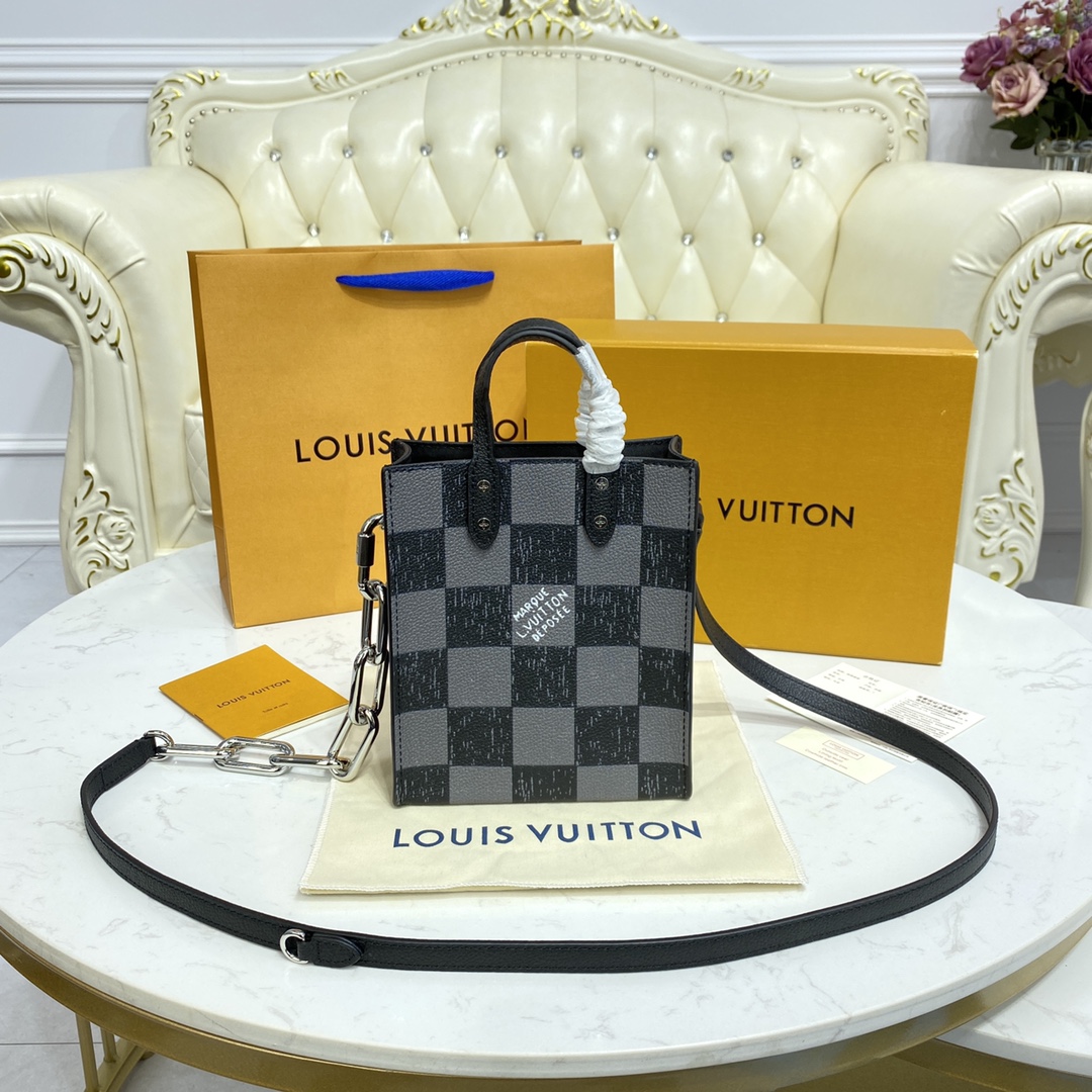 Louis Vuitton LV Sac Plat Bags Handbags Wholesale 2023 Replica
 Black Green Lattice Cowhide N60495