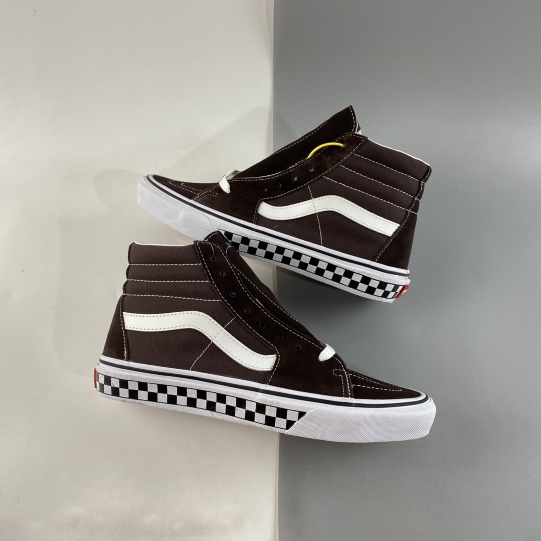 P160  Vans SK8-HI 棕色棋盘格子帆板鞋高帮男女运动潮流滑板鞋 VN0A38GEU5Z