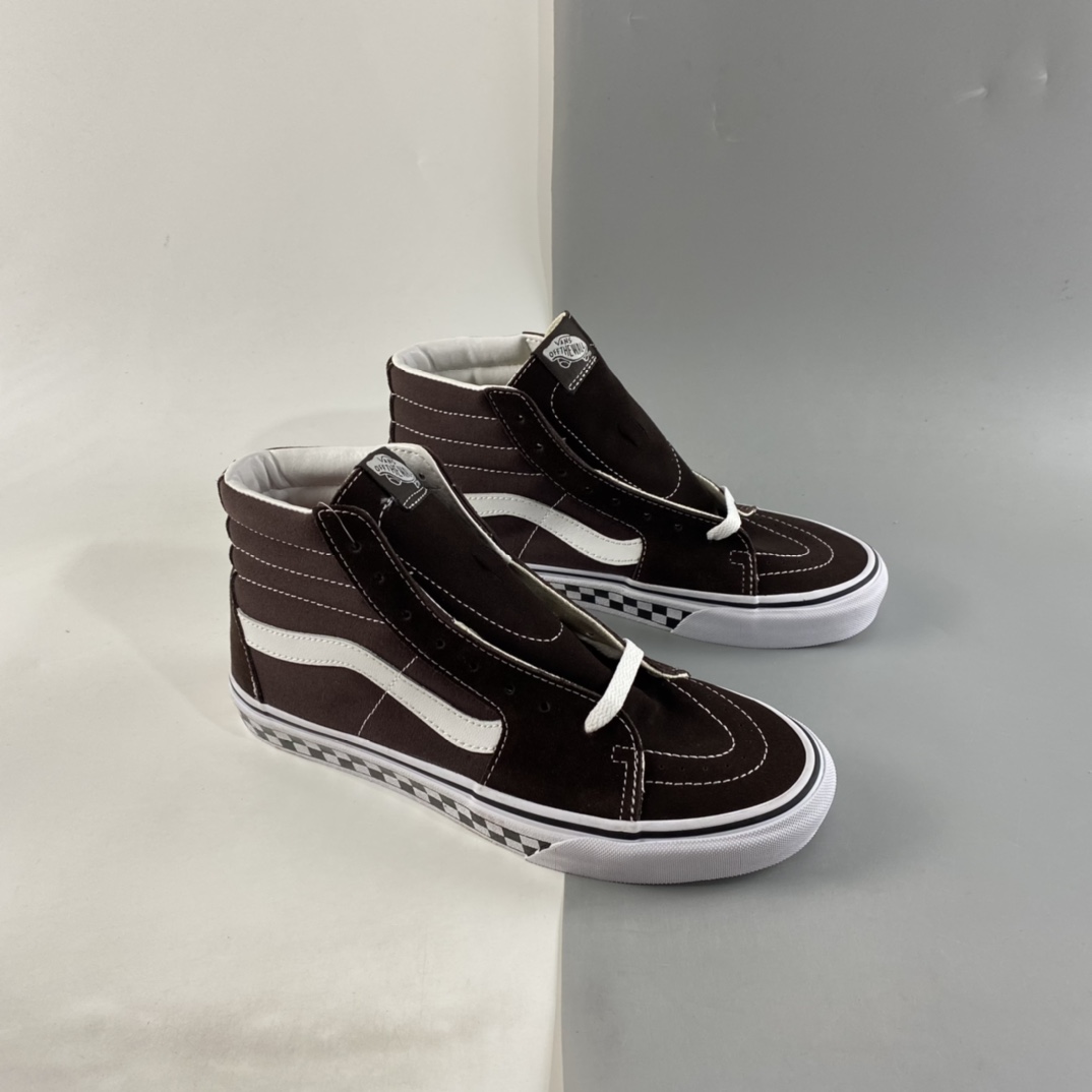 P160  Vans SK8-HI 棕色棋盘格子帆板鞋高帮男女运动潮流滑板鞋 VN0A38GEU5Z