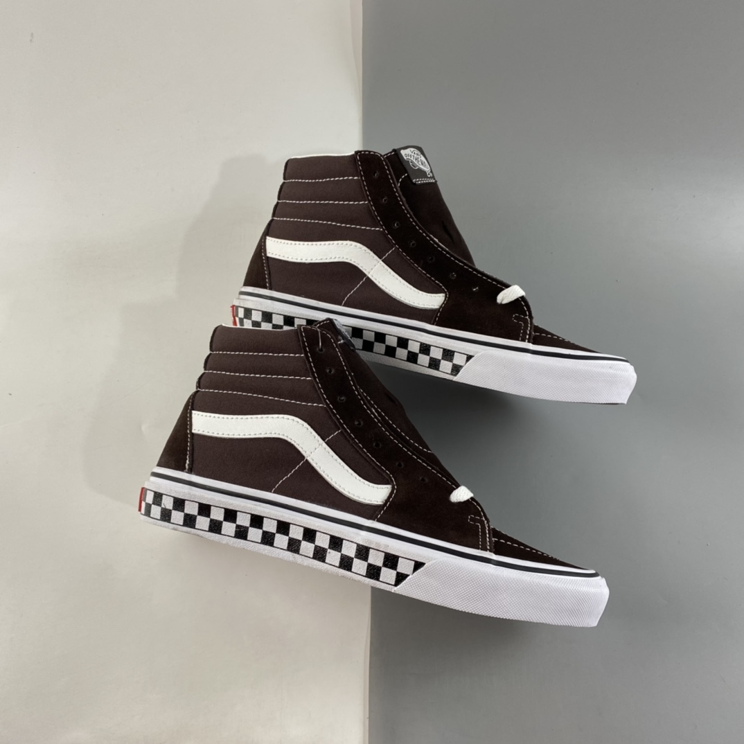 P160  Vans SK8-HI 棕色棋盘格子帆板鞋高帮男女运动潮流滑板鞋 VN0A38GEU5Z