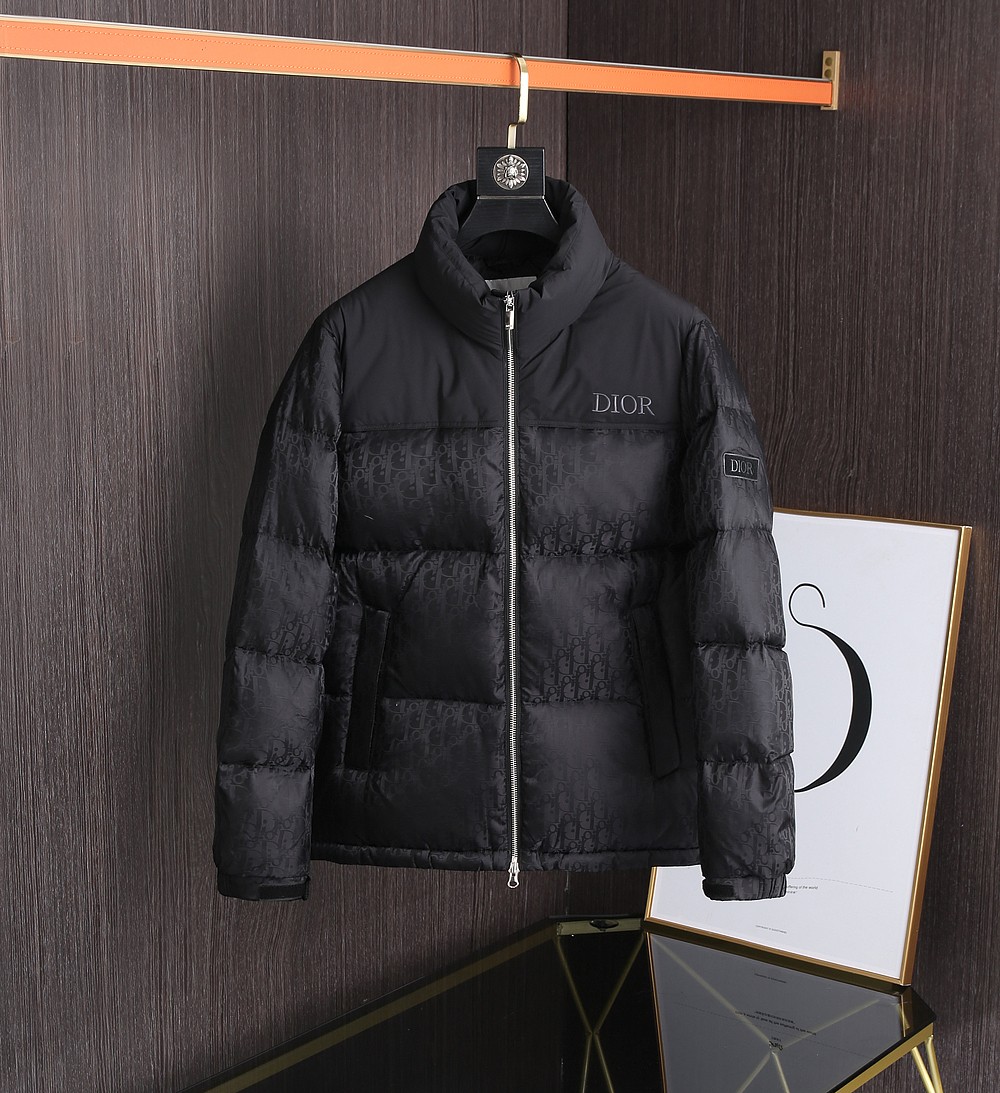 Dior Clothing Down Jacket Black Grey Unisex Winter Collection Oblique