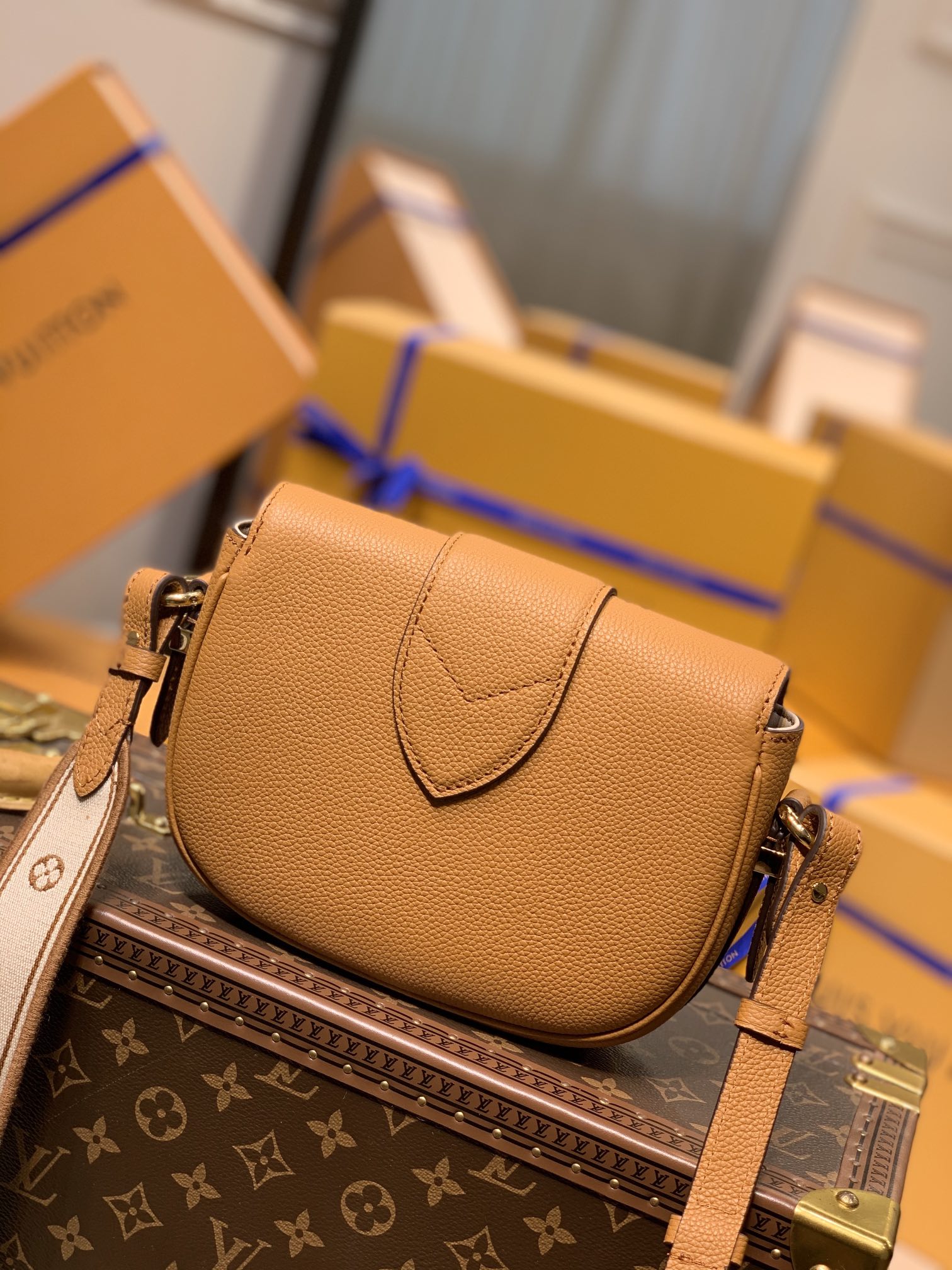 Louis Vuitton LV Pont 9 Soft 中号马鞍包 M58968金橘色