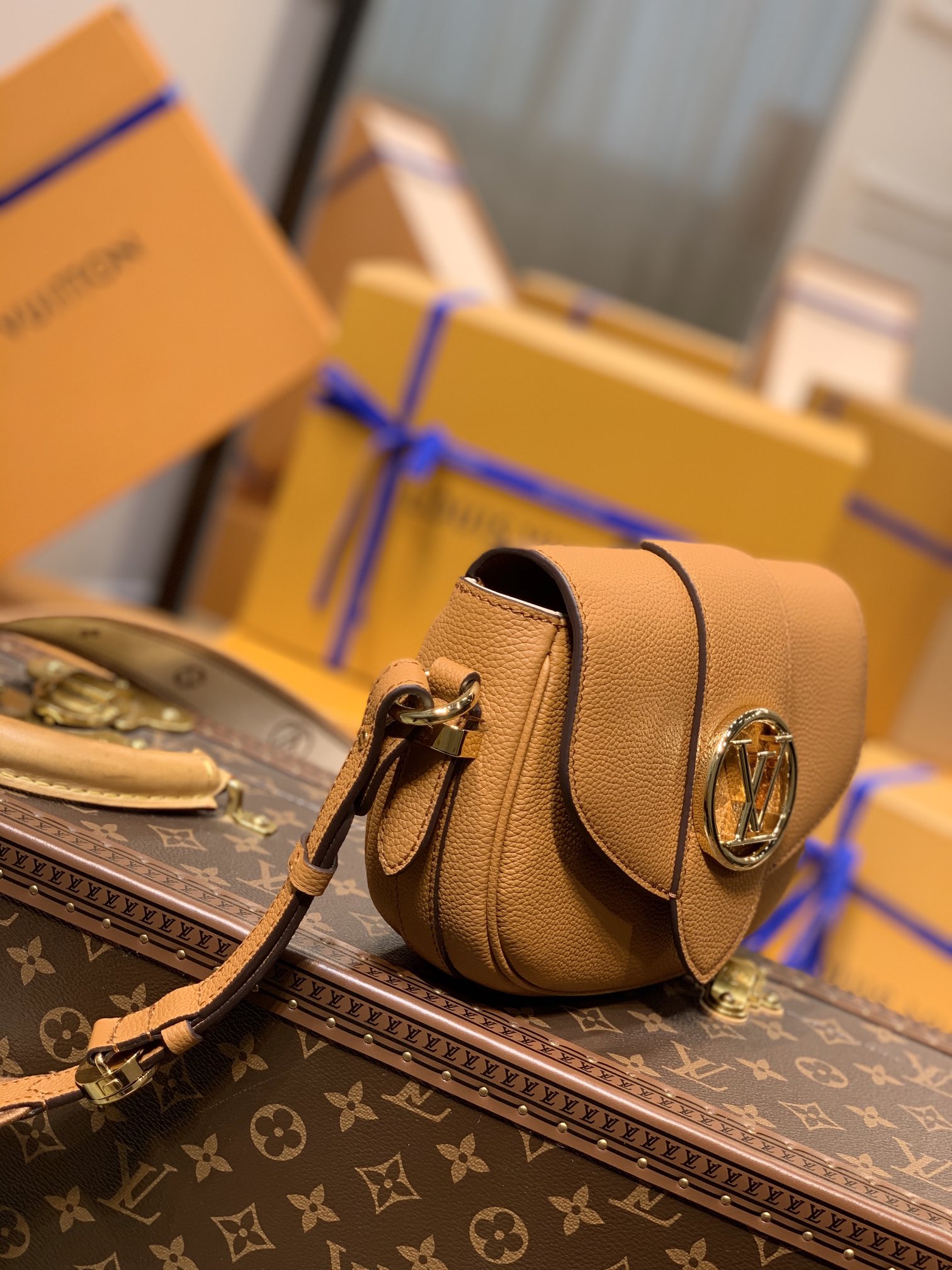 Louis Vuitton LV Pont 9 Soft 中号马鞍包 M58968金橘色