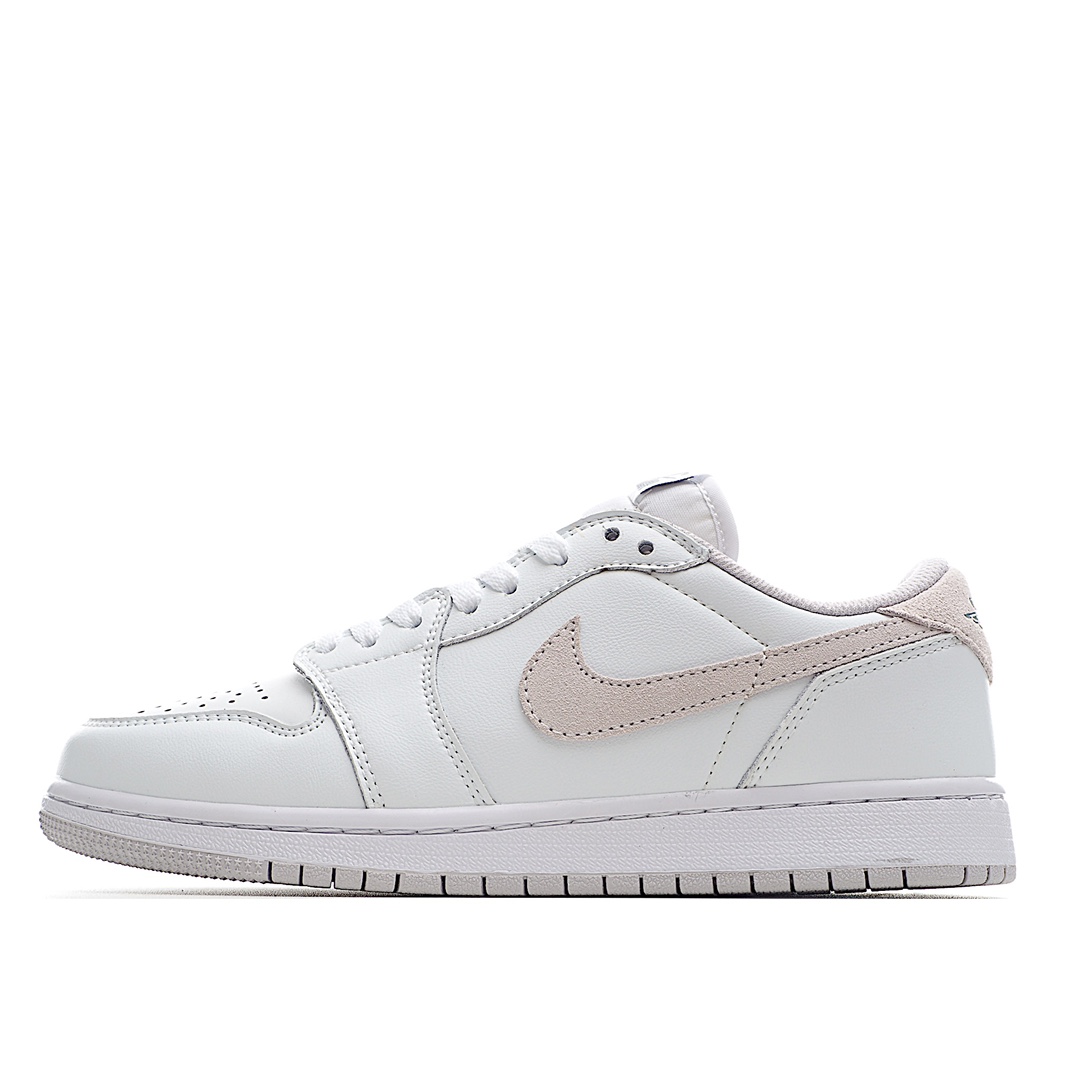H0 Air Jordan 1 Low OG 85 “Neutral Grey” 低帮 白灰 AJ1 乔丹篮球鞋系列 整体造型采用白色为主调，鞋帮和侧身处Swoosh Logo点缀灰色，此次复刻的最大的亮点当属刻意在突出的年代感，光滑白色皮革打造鞋面搭配上灰色麂皮材质，与此前复刻的 Air Jordan 1 质感略有不同。