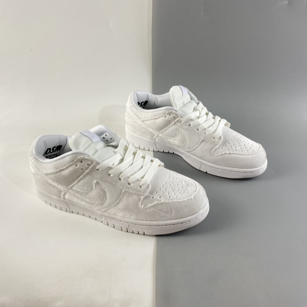 P380  DSM x NIKE Dunk Low”Triple White”丝绒白 刺绣 DH2686-100