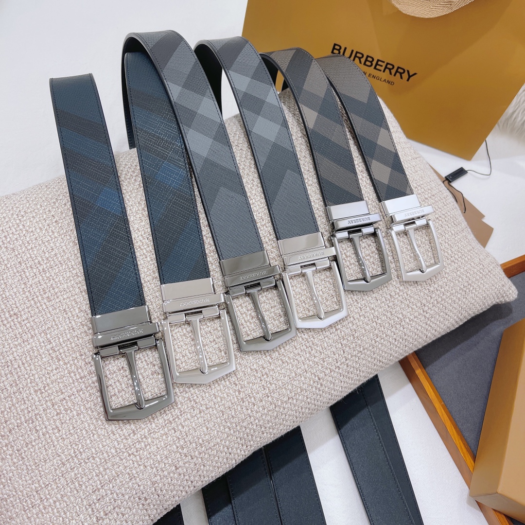 H5   Burberry.  原单 Burberry 巴宝莉 全套包装 精品旋转五金扣 宽度35mm 搭配原版皮带 对版 款式休闲易搭配服饰 带身可双面用 皮带