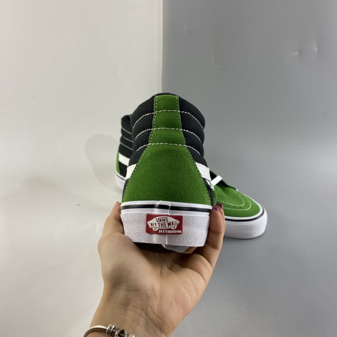 P160  Vans Skate Sk8 Hi 黑绿色侧标棋盘格高帮帆布鞋男女休闲板鞋 VN0A5FCC3OH