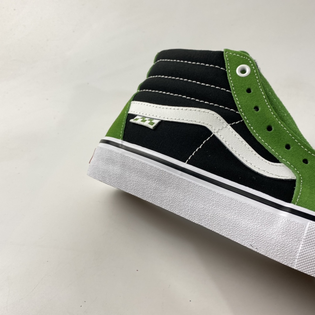 P160  Vans Skate Sk8 Hi 黑绿色侧标棋盘格高帮帆布鞋男女休闲板鞋 VN0A5FCC3OH