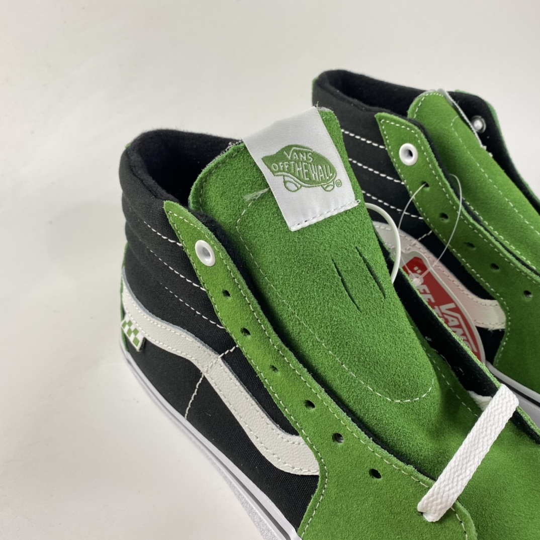 P160  Vans Skate Sk8 Hi 黑绿色侧标棋盘格高帮帆布鞋男女休闲板鞋 VN0A5FCC3OH