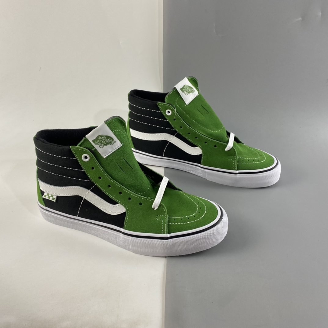 P160  Vans Skate Sk8 Hi 黑绿色侧标棋盘格高帮帆布鞋男女休闲板鞋 VN0A5FCC3OH