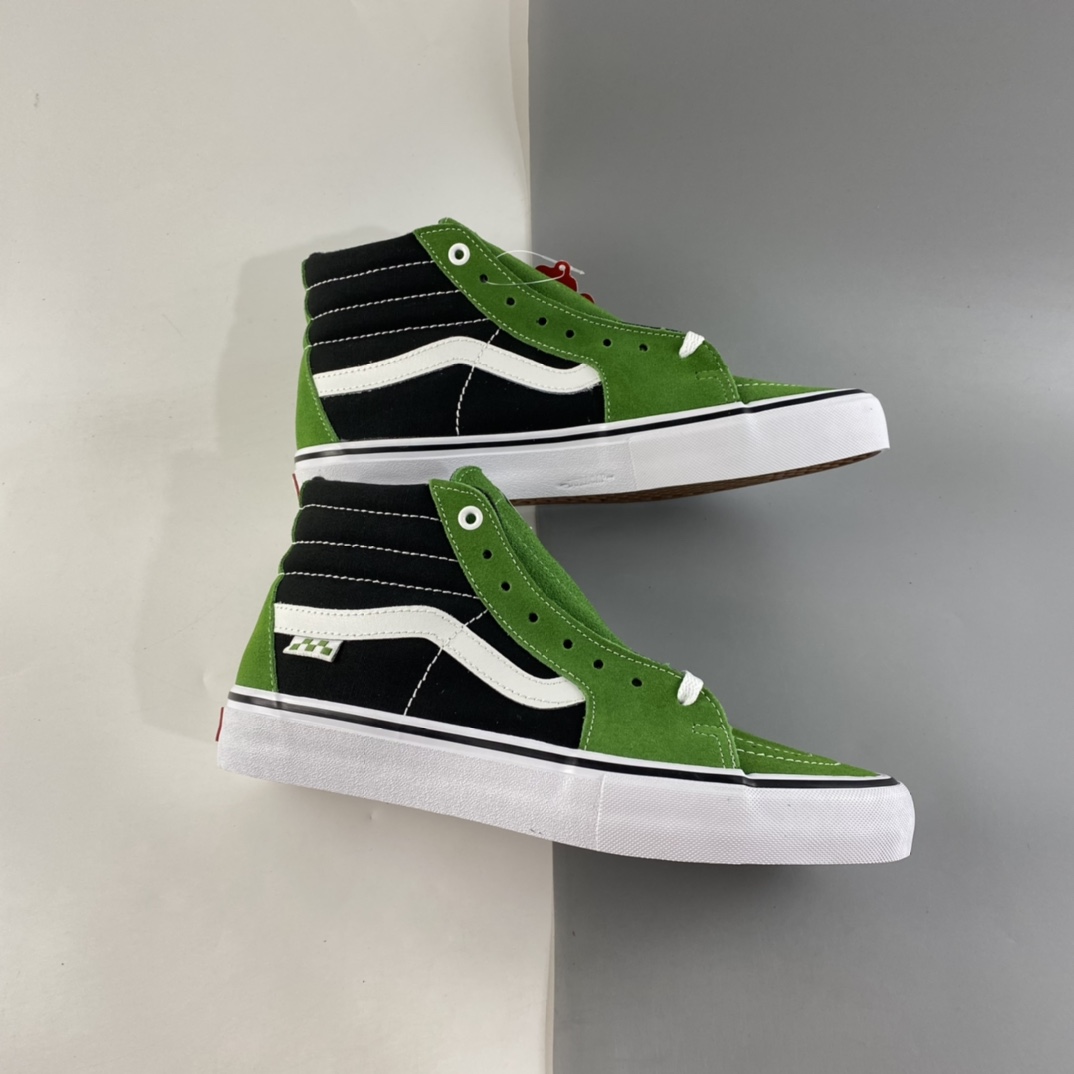 P160  Vans Skate Sk8 Hi 黑绿色侧标棋盘格高帮帆布鞋男女休闲板鞋 VN0A5FCC3OH
