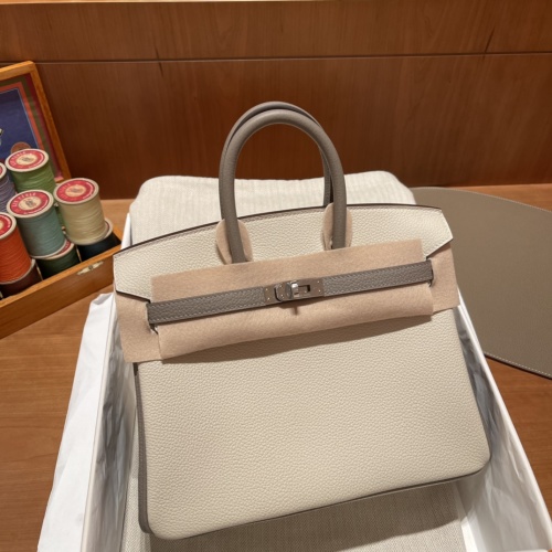 Elegant Birkin 25cm Togo Leather Handbag, Milk White & Asphalt Gray 1 Elegant Birkin 25cm Togo Leather Handbag, Milk White & Asphalt Gray