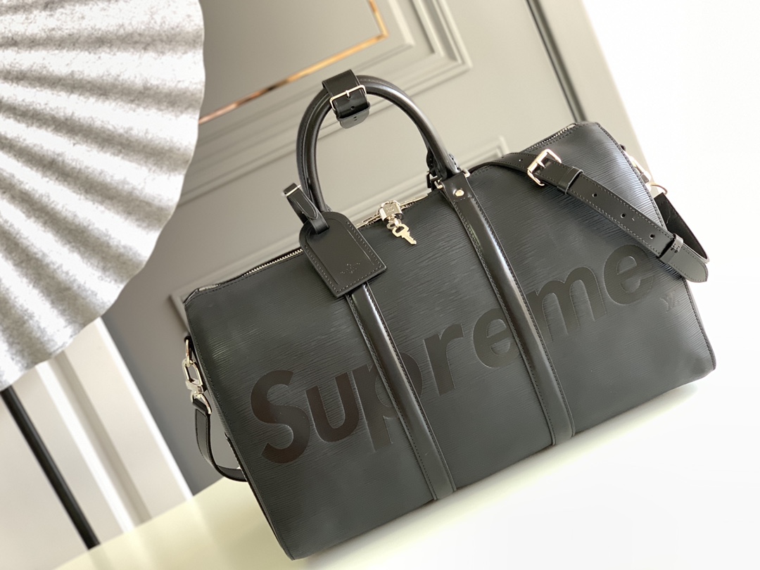 Louis Vuitton LV Keepall Travel Bags Black Epi Cowhide M53419