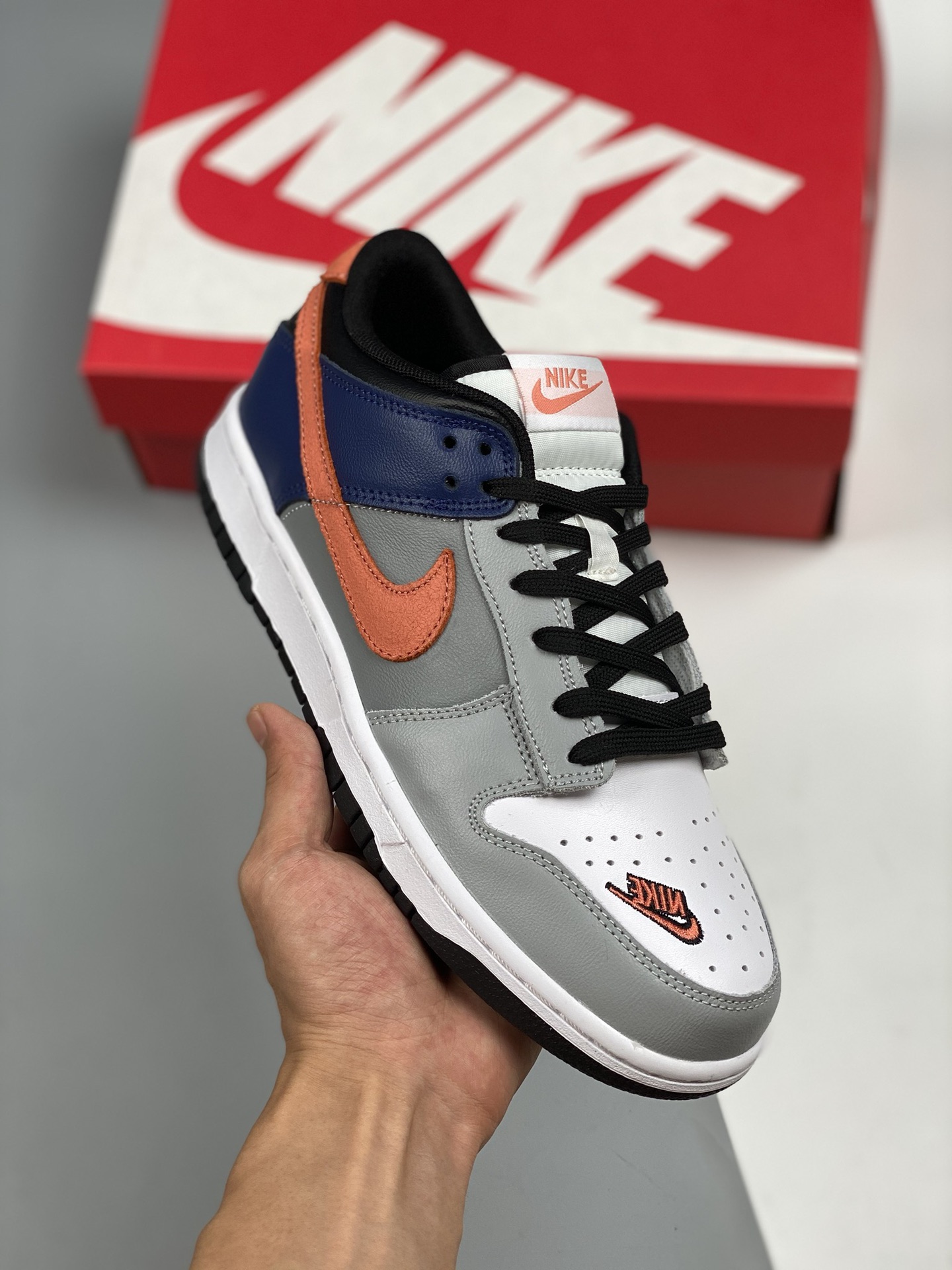 NK SB Dunk Low gris, naranja y azul, producción original de fábrica grande, fotos reales del primer lanzamiento, materi…