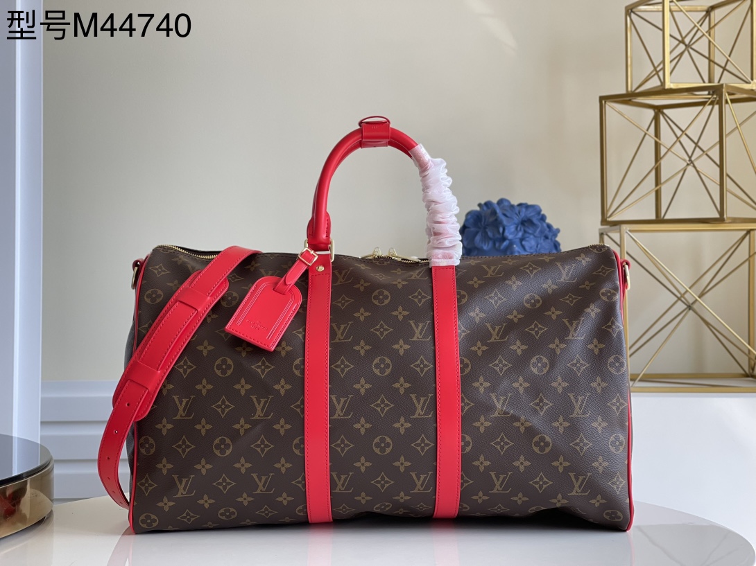 Louis Vuitton LV Keepall Travel Bags Gold Monogram Canvas Cotton Cowhide M44740