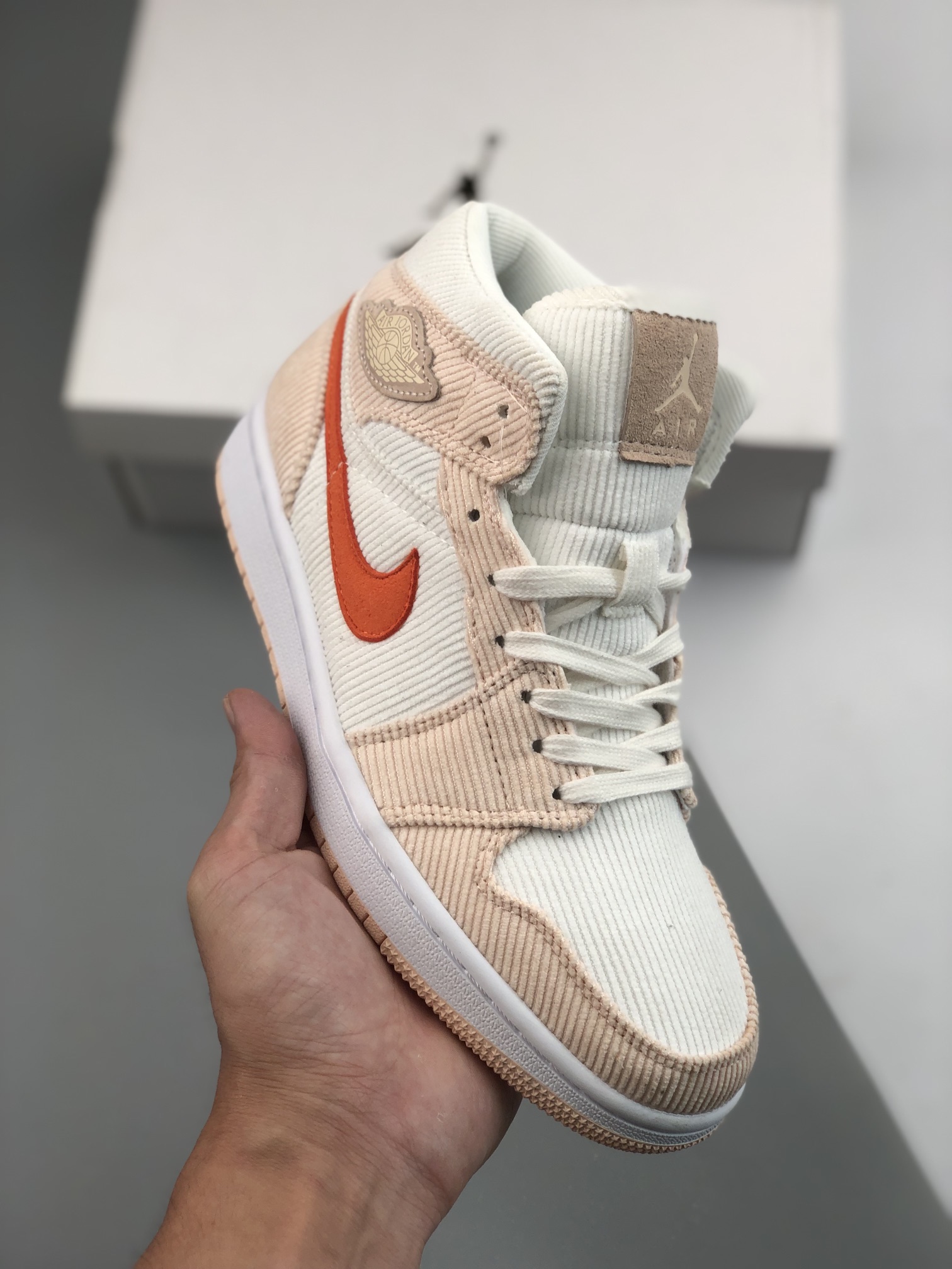 Air Jordan 1 Mid pana blanco-rosa, serie media, nuevo lote, suela original con molde original, cuero personalizado de f…