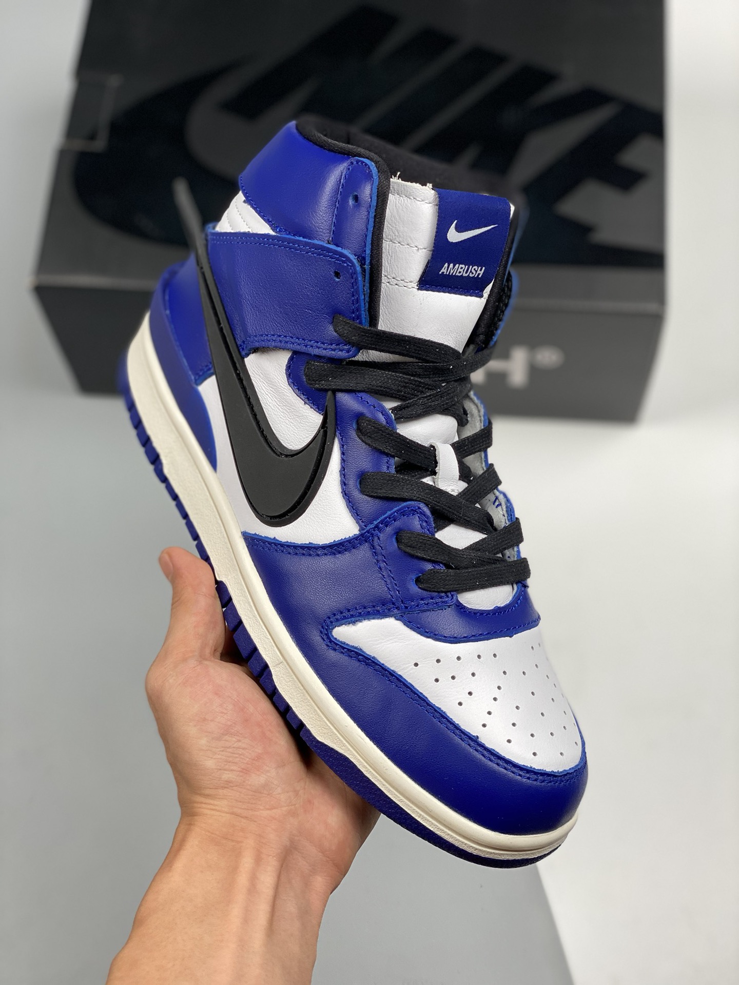 AMBUSH x NK Dunk High blanco/azul, mismo estilo que Kris Wu, producción original de fábrica grande, materiales de prime…