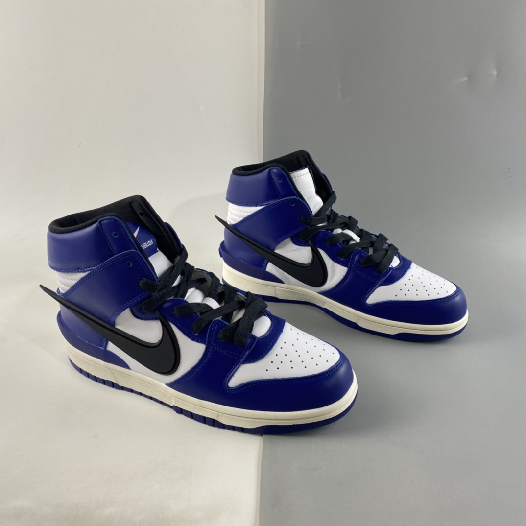 P450  AMBUSH x NIKE SB Dunk High 滑板鞋高帮联名黑蓝大勾 CU7544-400