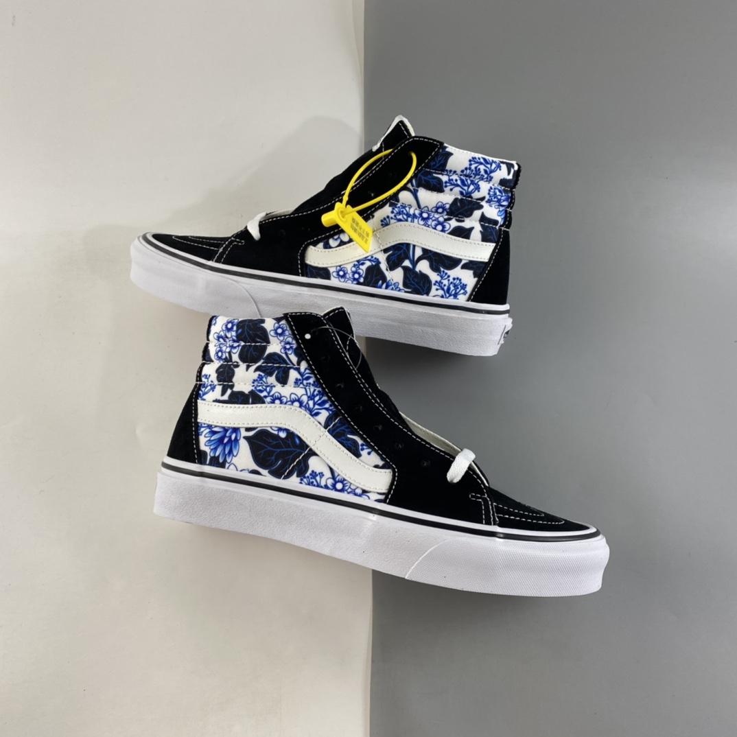 P160  Vans CLASS ICS SK8-HI 经典系列蓝色花朵印花侧边条纹男鞋女鞋 VN0A4U16Y6Z