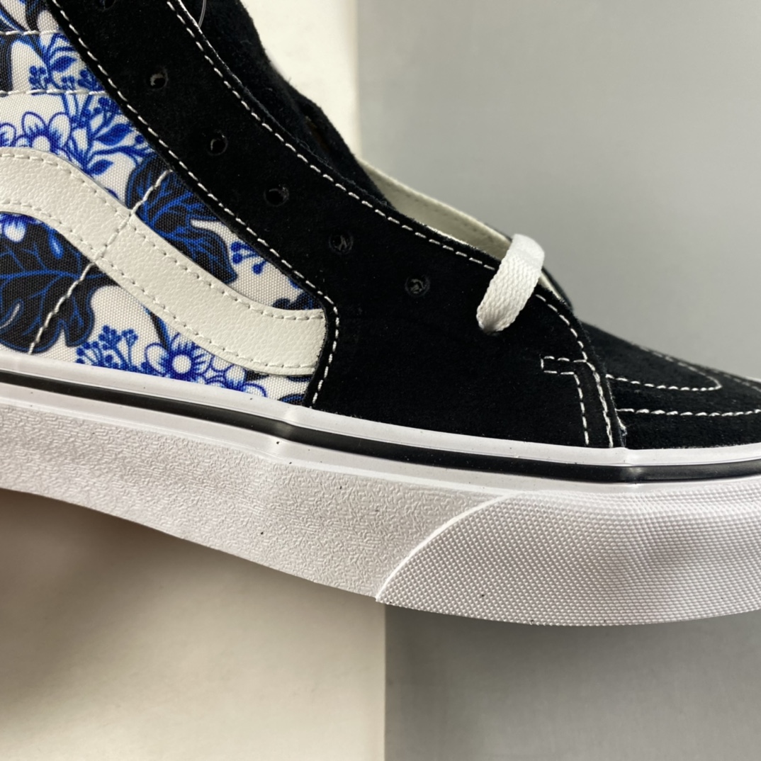 P160  Vans CLASS ICS SK8-HI 经典系列蓝色花朵印花侧边条纹男鞋女鞋 VN0A4U16Y6Z