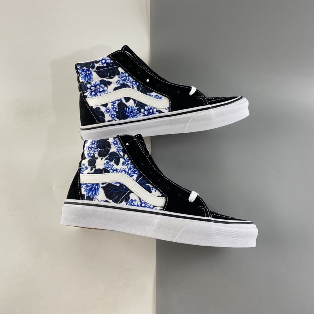 P160  Vans CLASS ICS SK8-HI 经典系列蓝色花朵印花侧边条纹男鞋女鞋 VN0A4U16Y6Z