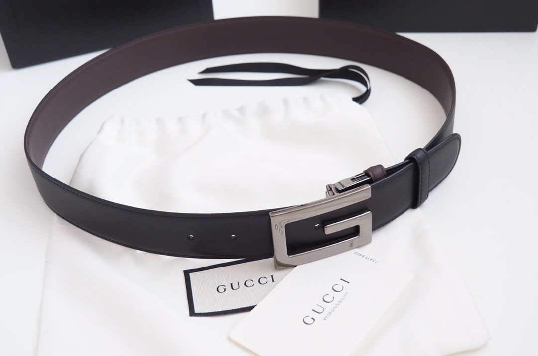 Gucci古奇官网经典正品规格3.5cm原版品质头层双面牛皮G旋转扣